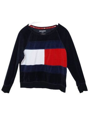 TOMMY HILFIGER Sport Velour Logo Long Sleeve Pullover Sweatshirt Size M